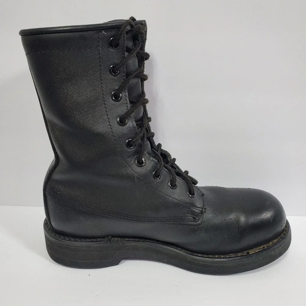 Addison Shoe Co. Military Combat Mens US 5R Black Leather Steel Toe Ankle Boots